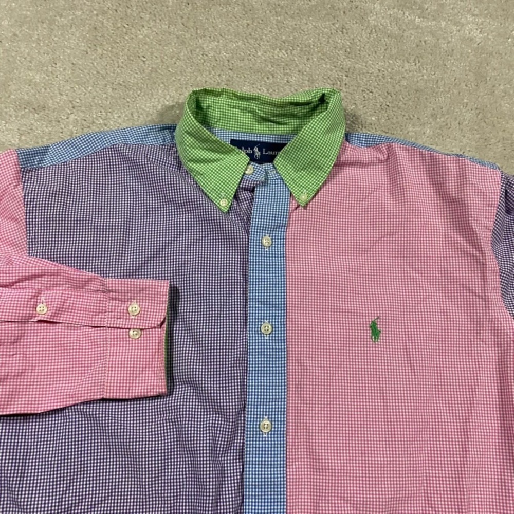 Polo Ralph Lauren Shirt Mens L Classic Fun Shirt Colorblock Gingham Button Down